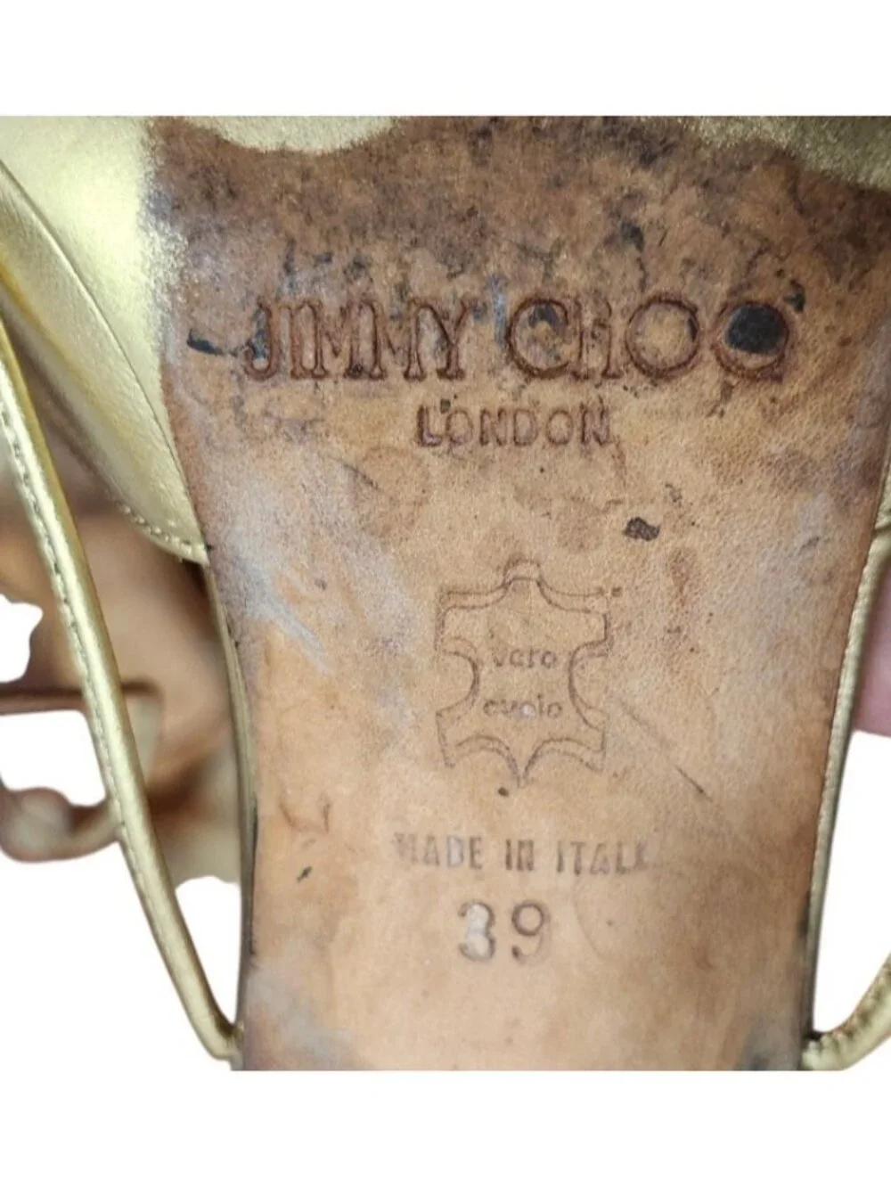 Jimmy Choo Gold Metallic Leather Lace Up Ankle Wrap Heels EU 39 US 8.5 Italy